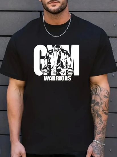 Sporda Günlük Hayata Giyilebilir GYM Baskılı Oversize Bisiklet Yaka Erkek T-shirt - Siyah resmi